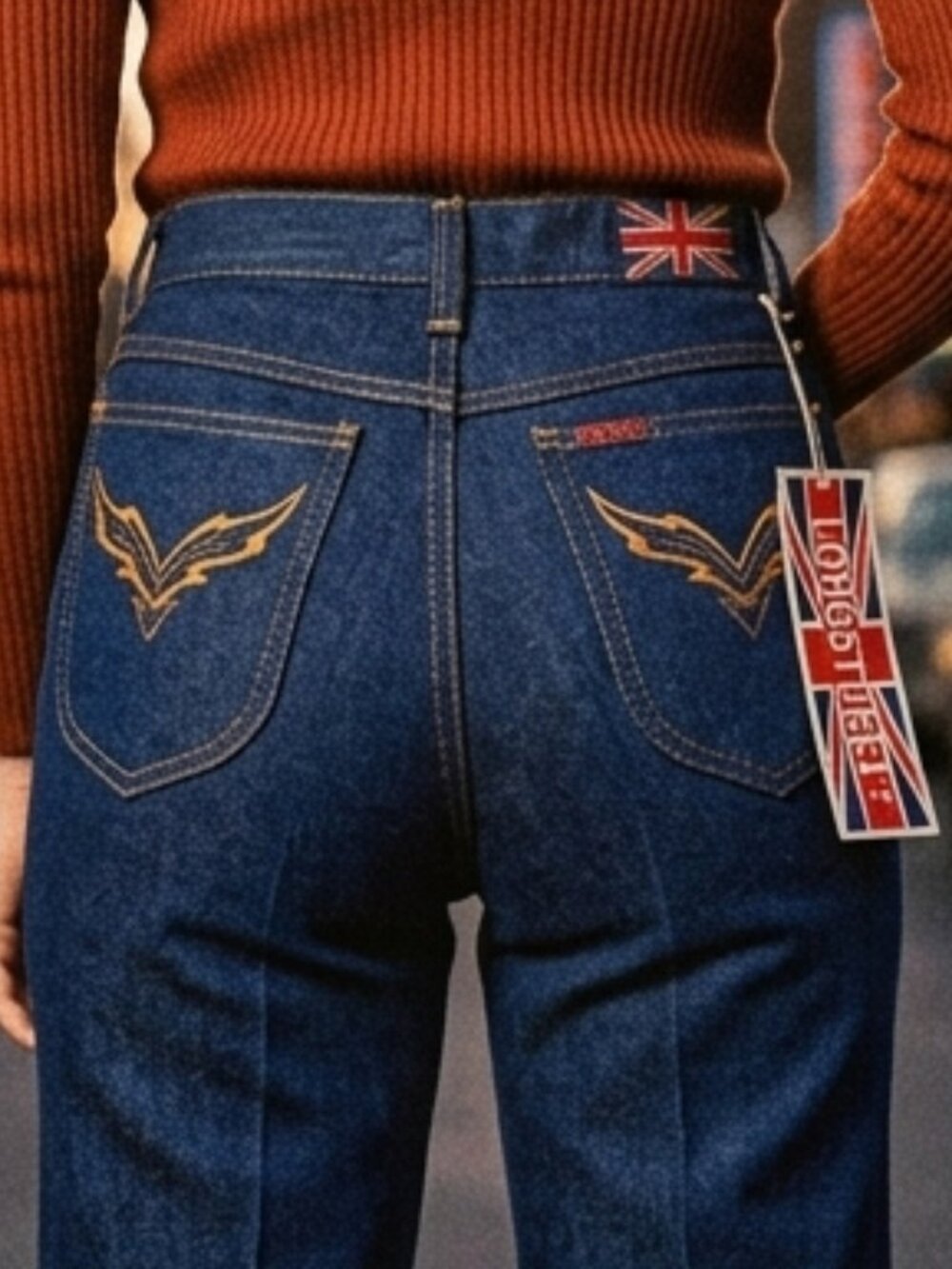 VINTAGE 70's Deadstock LONGSTREET High Waisted Flare Jeans Dark Wash 🕺🪩 - Picture 3 of 15